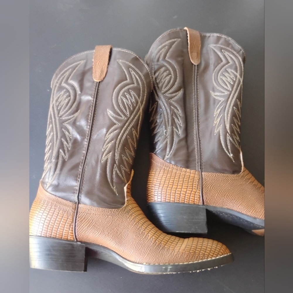 Bronco Boots 10.5 D Men's Western Cowboy Brown Lizard Skin - Picture 6 of 16